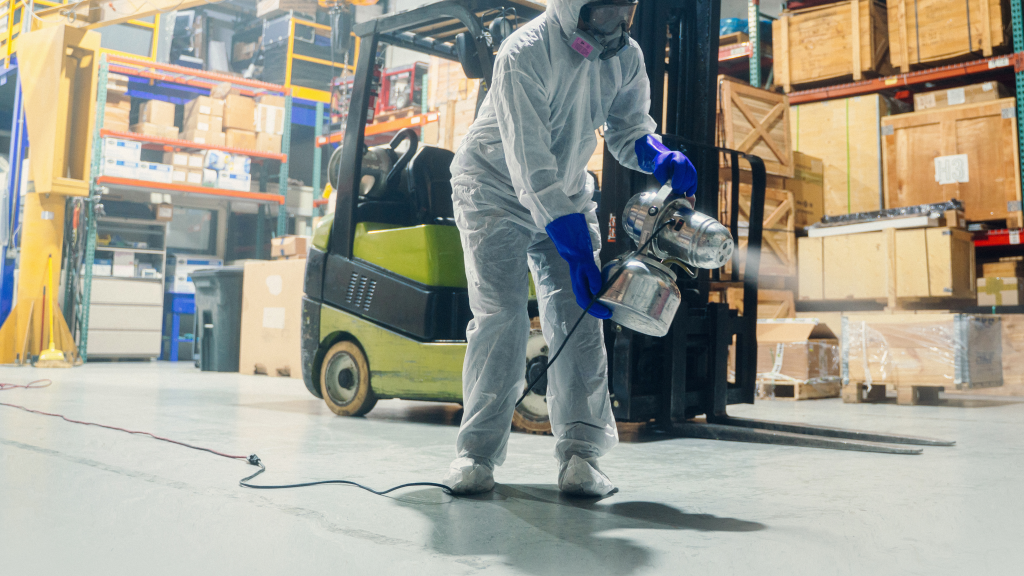 Séance de décontamination d'un chantier